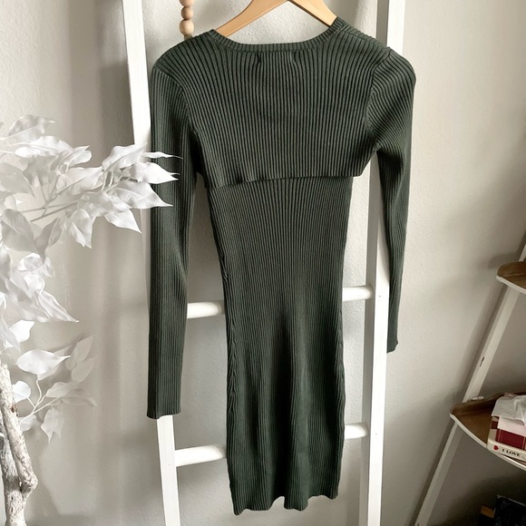 Olive Green Midi Cut-Out Midi Dress Medium - Picture 4 of 5